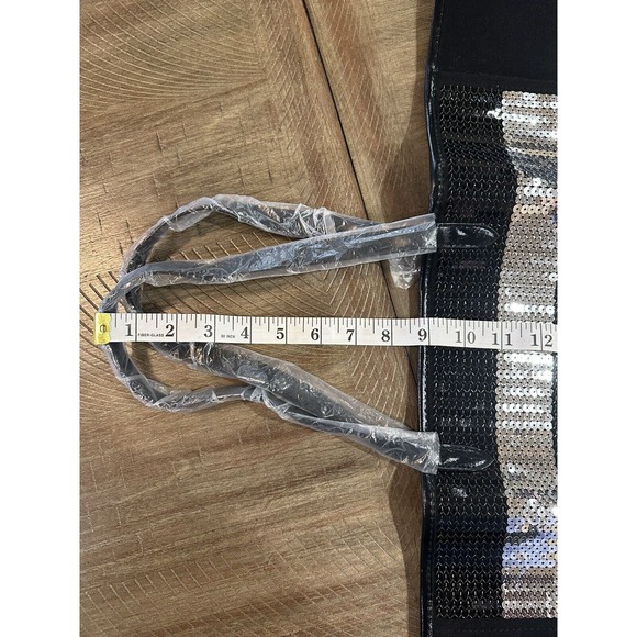 NEW Victorias Secret Large Sequin Tote Bag Black Colorful Stripe Bling Weekender - Picture 11 of 11